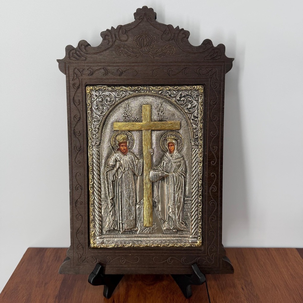 Orthodox Saint Constantine & Helen VTG CIARTE 950 Fine Silver Wall Plaque 14"